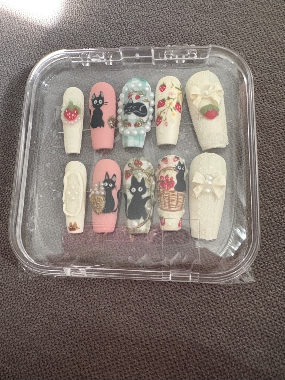 Handmade Black Cat & Strawberry Pink & Cream